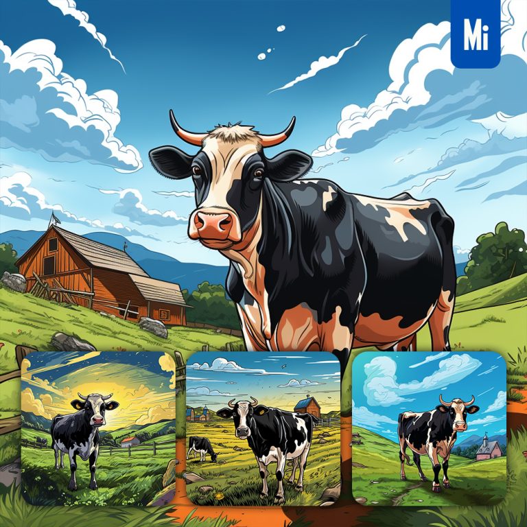 midjourney cow landscape cartoon farm
