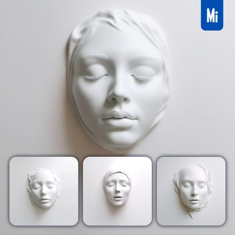 midjourney face woman head porcelaine gypsum white
