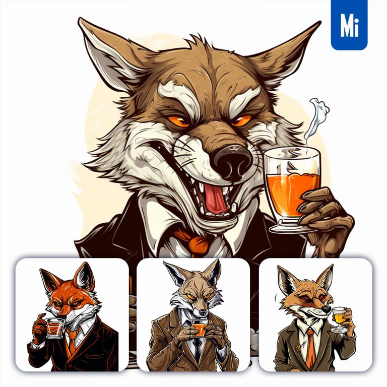 midjourney fox coyote drink glass cartoon