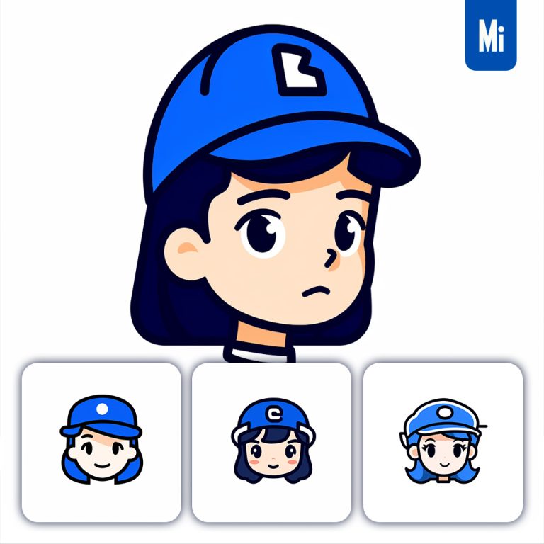 midjourney girl cute line cartoon cap