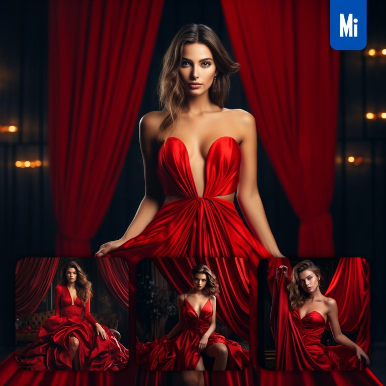 midjourney woman model red dress