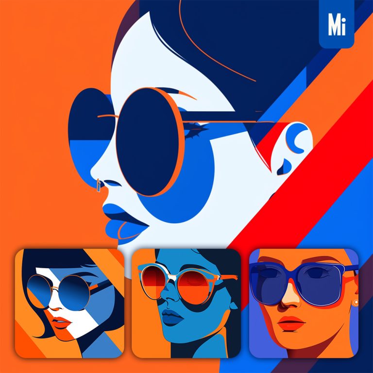 midjourney woman face sunglass illustration orange blue