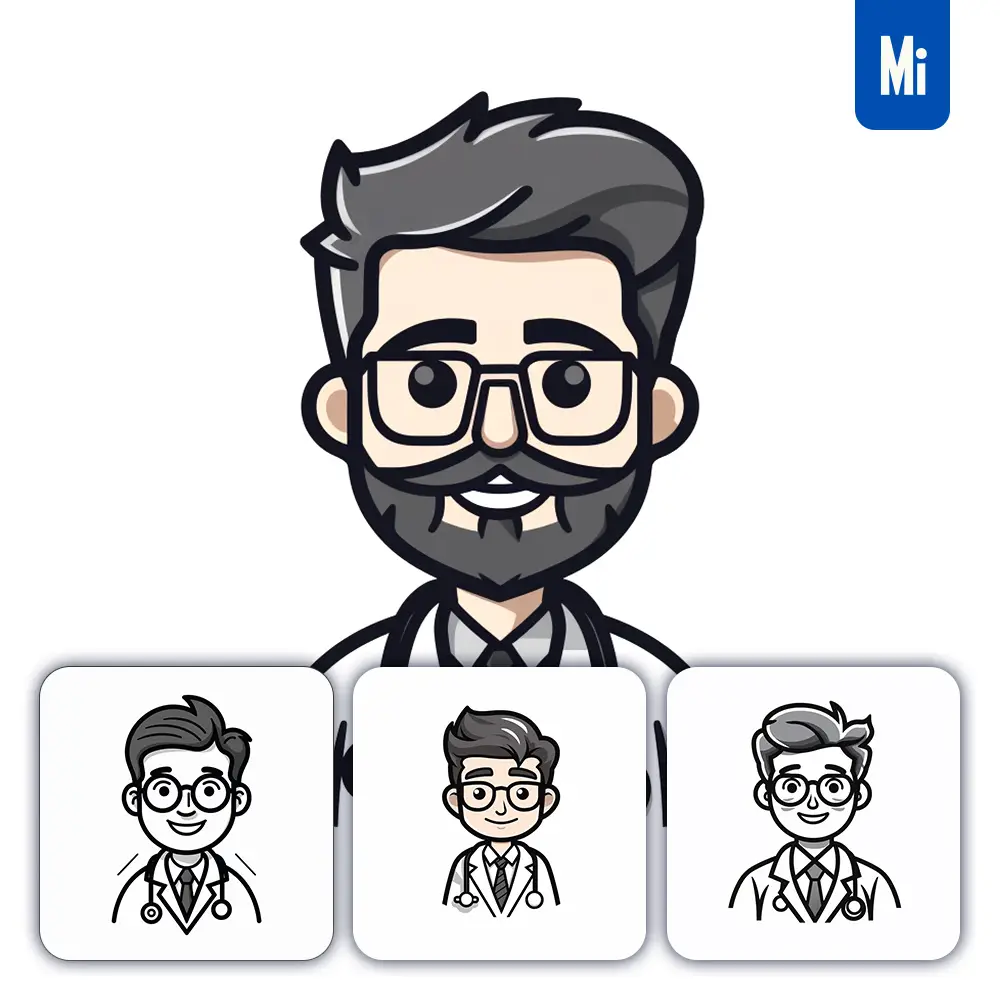 Midjourney Prompt Doctor Line Cartoon Graphic Icon Illustration Avatar Logo Portrait