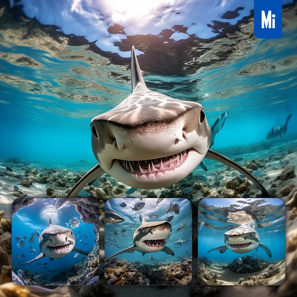 Midjourney Prompt Shark Fisheye Sea Ocean Underwater Photography