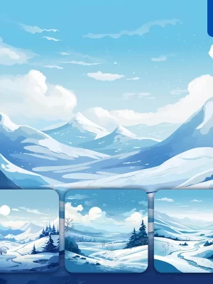 Midjourney Prompt Snow Blue Winter Landscape Illustration Painting Mountain Sky