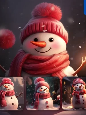 Midjourney Prompt Snowman Red Scarf Painting Night Cute Winter