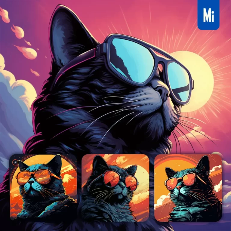 midjourney prompt cat glasses sunglass cartoon illustration