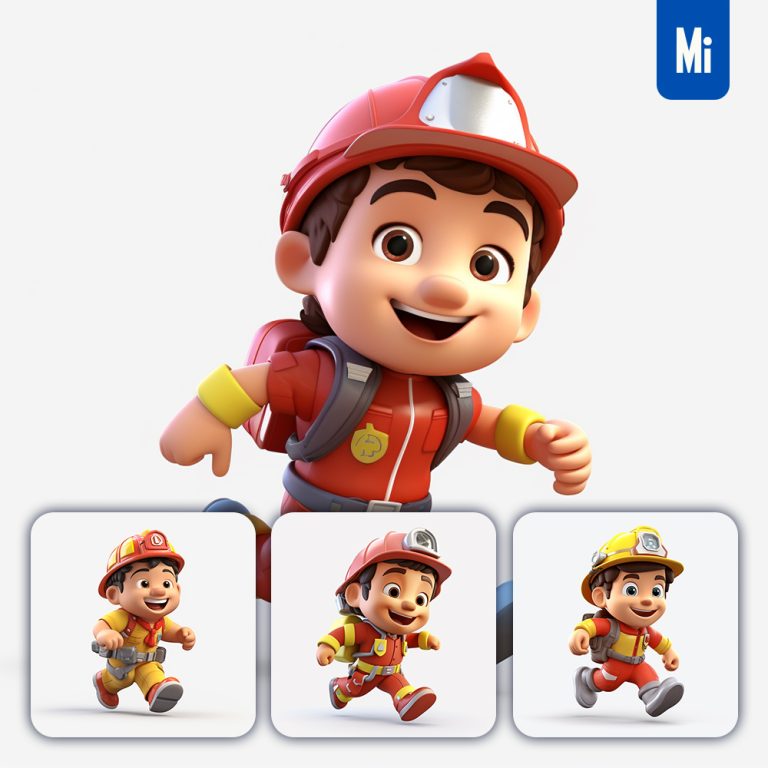 midjourney fireman running cute cartoon 3D