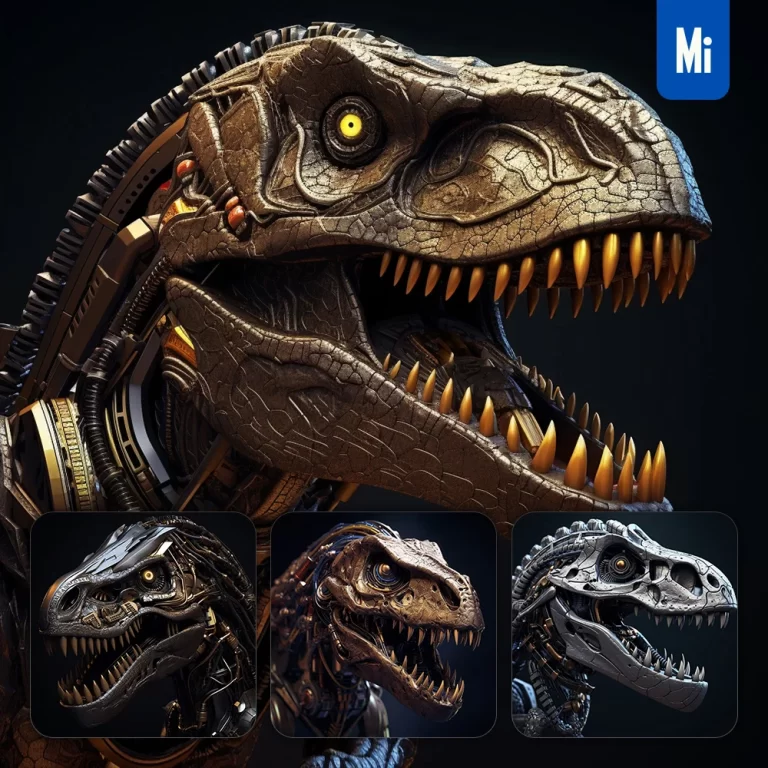 midjourney tyrannosaurus dinosaur metal mechanical robotic