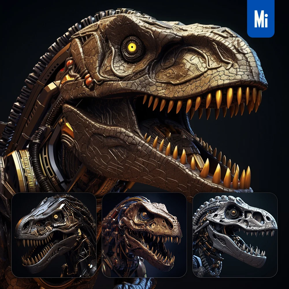 midjourney tyrannosaurus dinosaur metal mechanical robotic