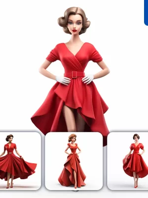 Midjourney Prompt Woman Lady Red Dress Cartoon 3d