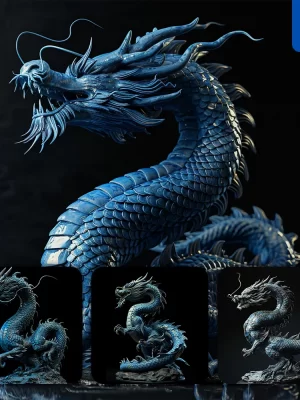 Midjourney Prompt Chinese Dragon Blue Statue 3d Art Artware Sculpture