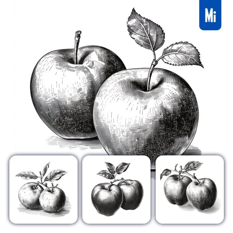 midjourney apple vintage illustration black and white
