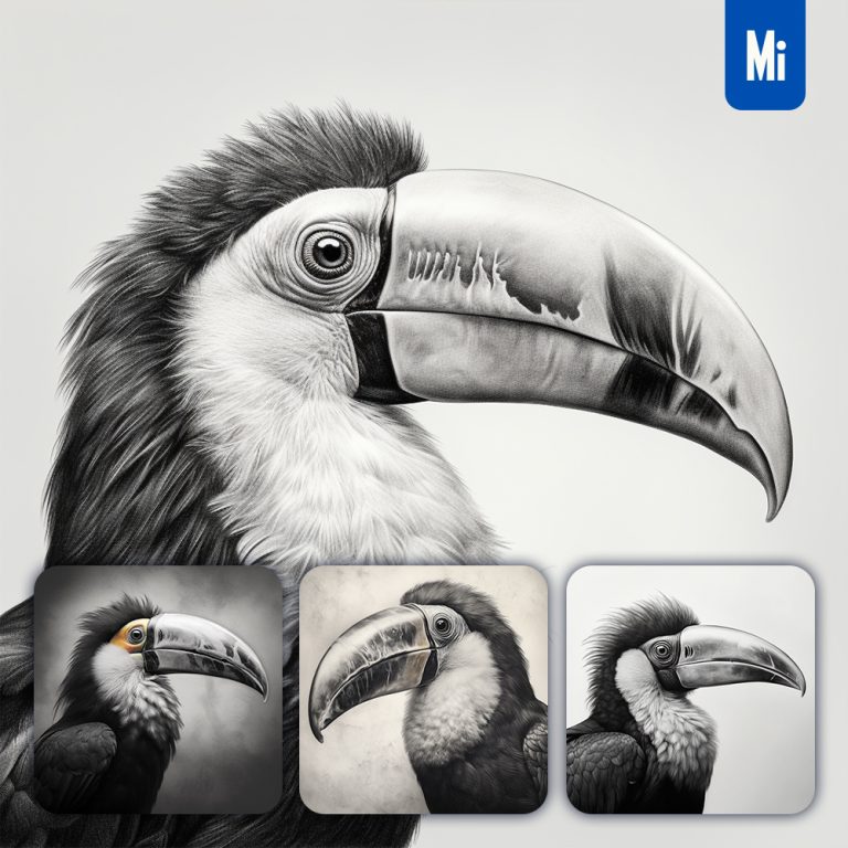 midjourney bird toucan head sketch pencil drawing
