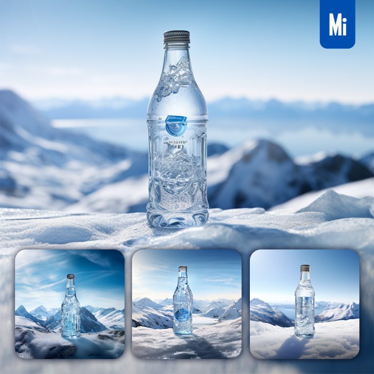 midjourney bottle mineral water liquor wine snow polar
