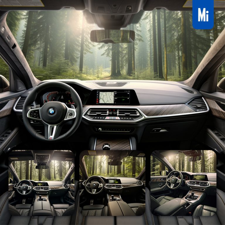 midjourney car BMW interior forest steering wheel photography