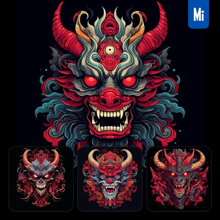 midjourney dragon mask tattoo ghost illstration