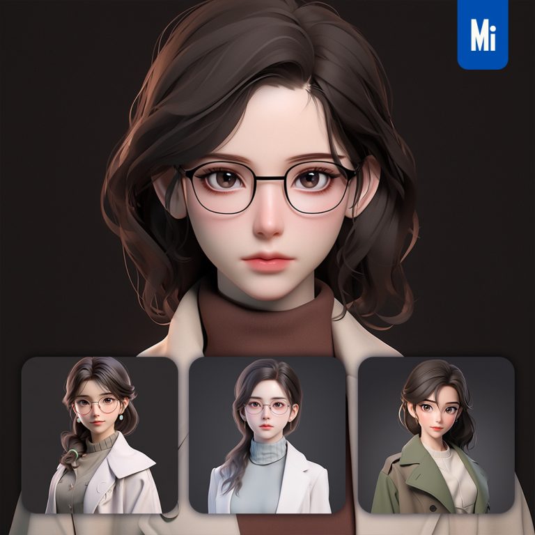 midjourney female cartoon 3D teacher woman