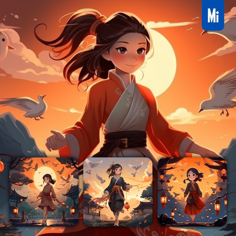 midjourney girl cartoon cute bird