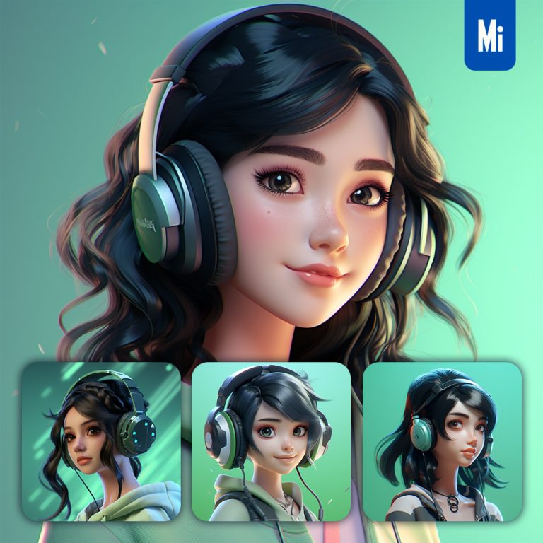 midjourney girl cartoon headset