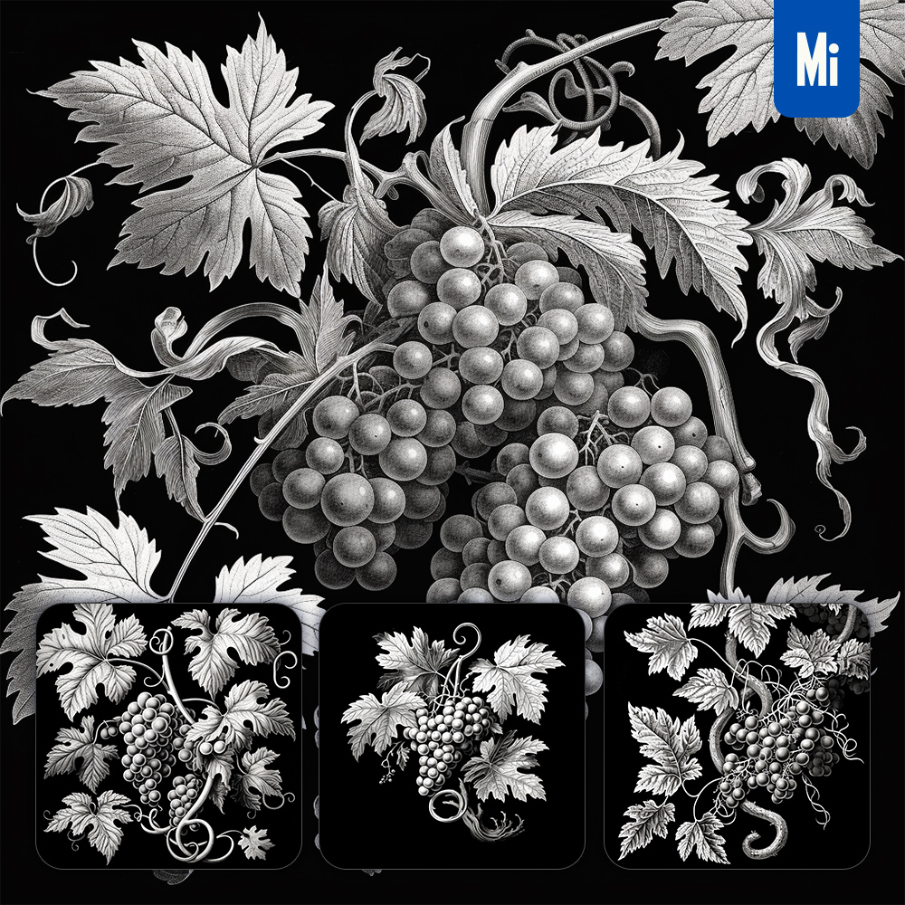 mid_grape_vine_leaves_vintage_illustration
