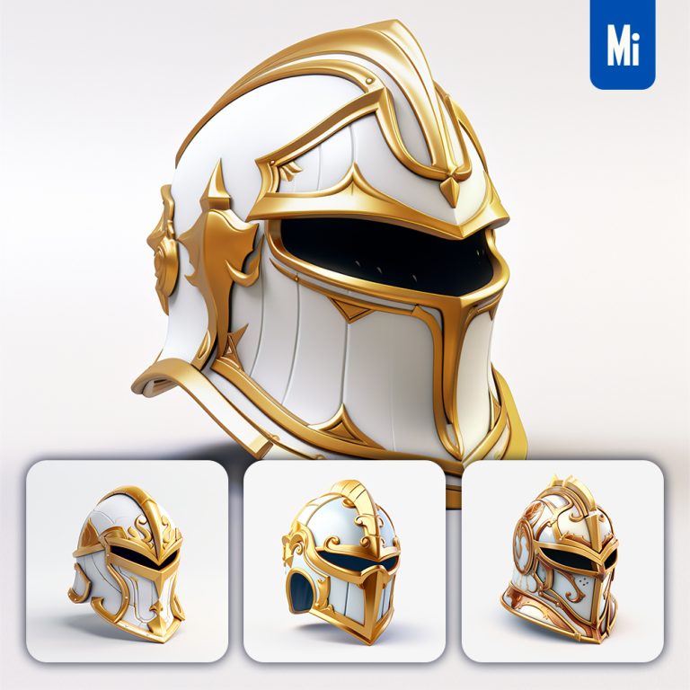 midjourney helmet warrior knight gold icon 3D game