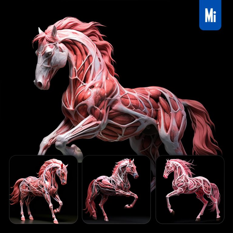midjourney horse muscle skeletal anatomy illustration
