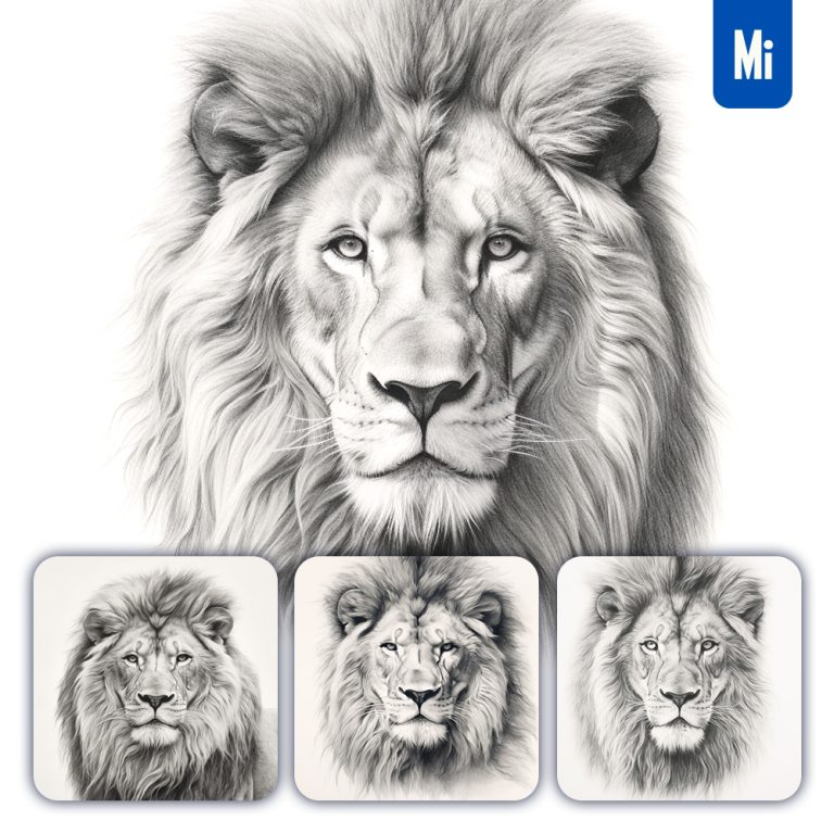 midjourney lion head sketch pencil drawing