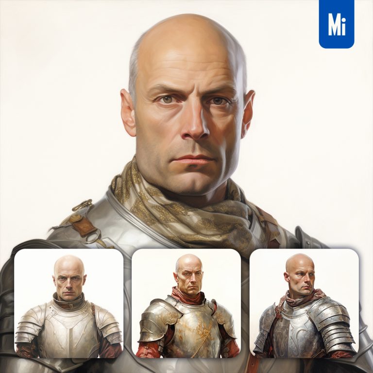 midjourney male bald knight oil painting drawing portrait