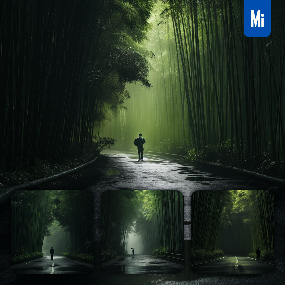 midjourney man road bamboo forest photography