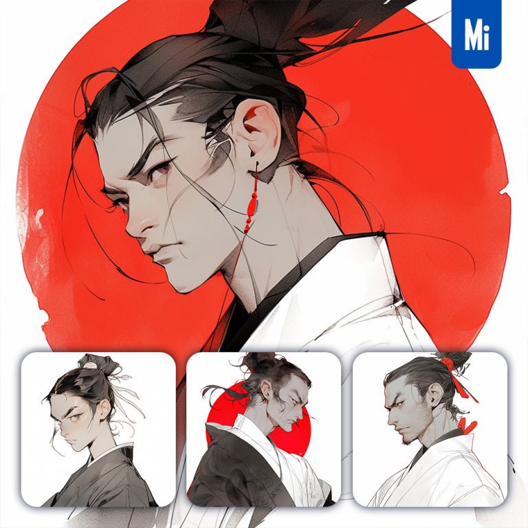 midjourney man warrior japanese painting