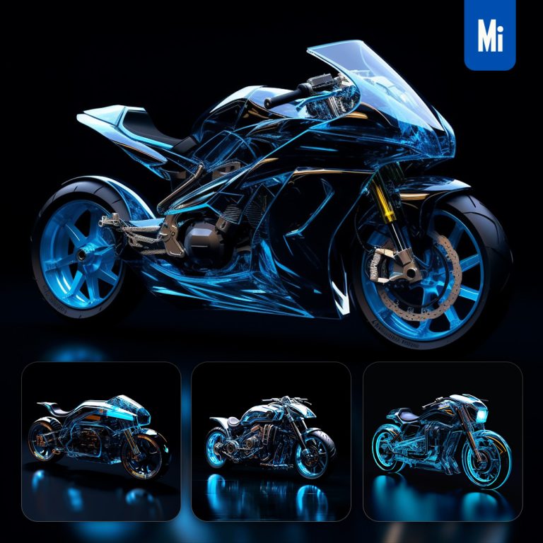 midjourney motorcycle mechanical blue transparent anatomy