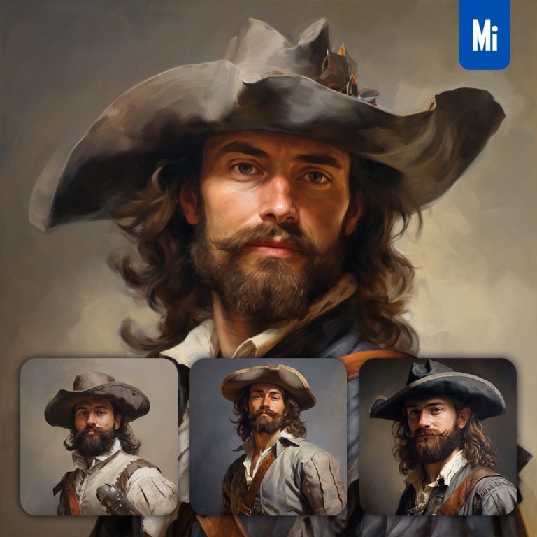 midjourney musketeer man beard oil painting drawing portrait