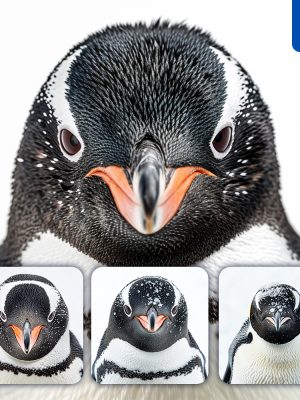 midjourney penguin head face photography