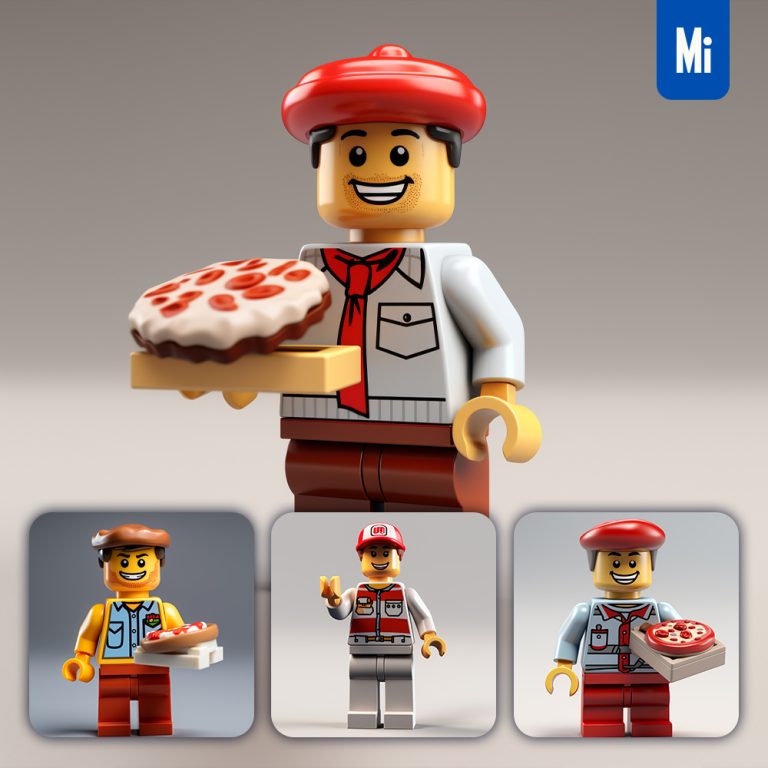 midjourney pizza delivery man lego 3d character toy game