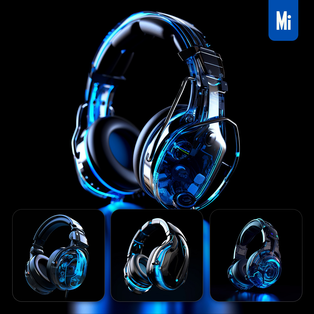 midjourney headset robot headphone mechanical transparent anatomy
