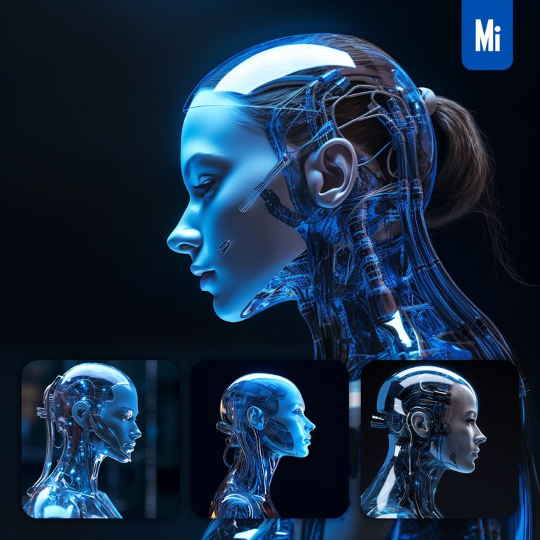 midjourney robot woman mechanical blue transparent anatomy