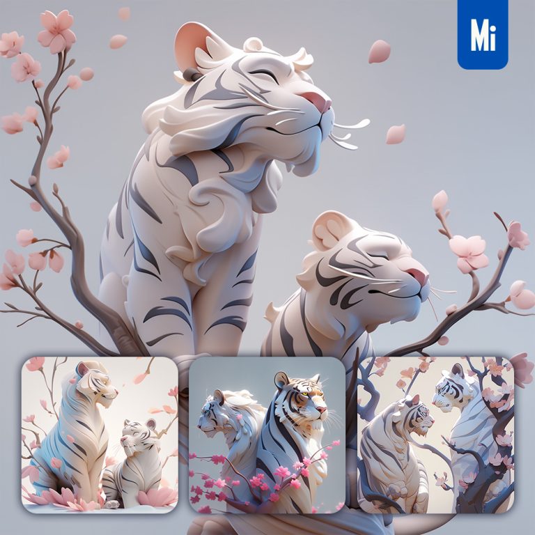 midjourney tiger tree 3D cherry blossom