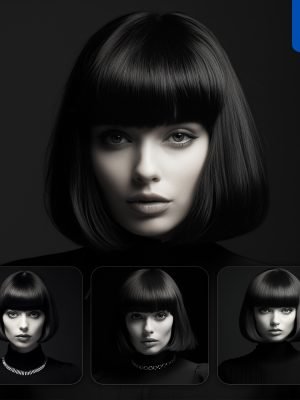 midjourney woman black and white head bangs face photography