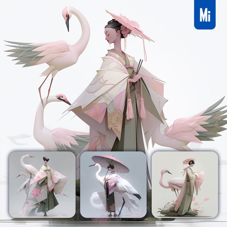midjourney woman japanese crane kimono