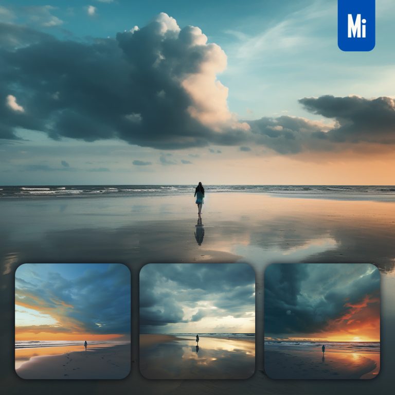 midjourney woman loney beach cloud sky photography