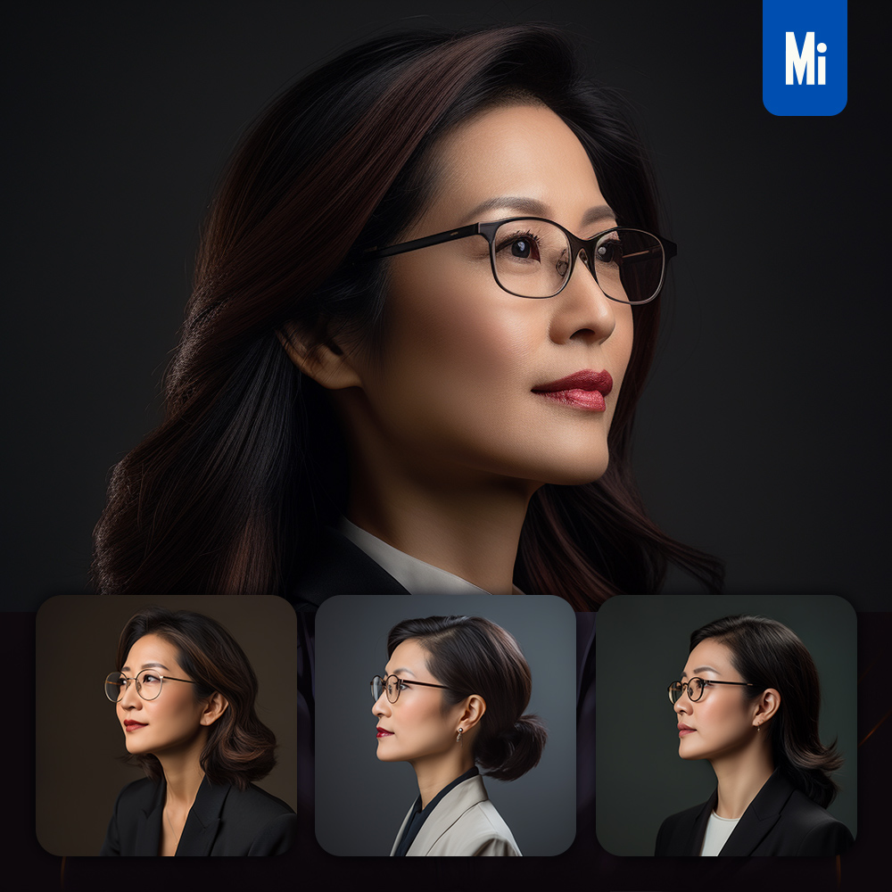 midjourney woman profile portrait business glasses