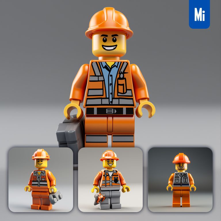 midjourney construction worker man lego 3d character toy game