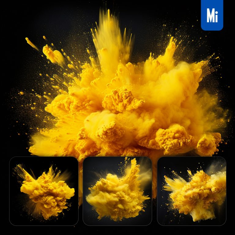 midjourney yellow powder explosion photography