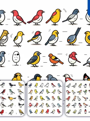 Midjourney Prompt Bird Icon Set Cartoon Vector