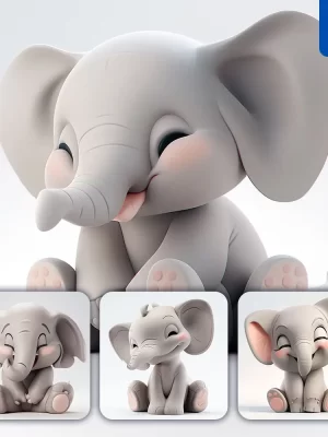 Midjourney Prompt Elephant Popmart Blindbox 3d Cute Cartoon C4d Smile Toy