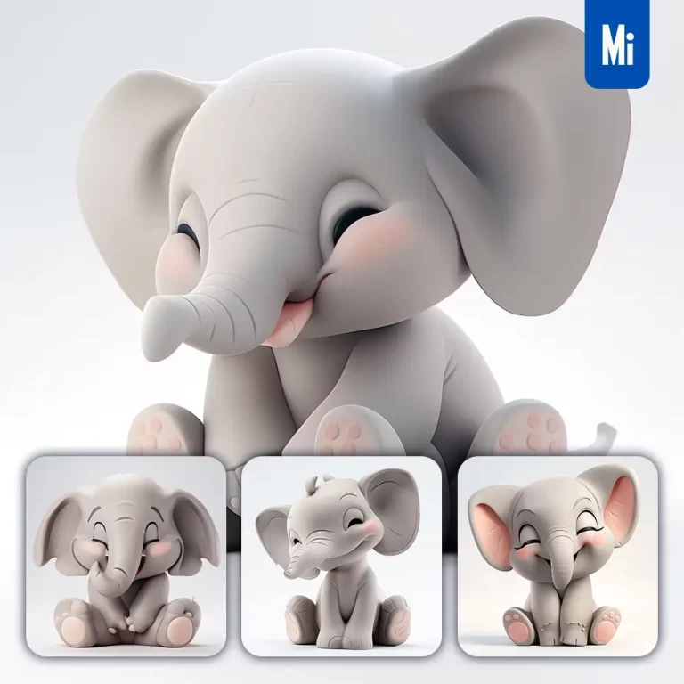 midjourney prompt elephant popmart blindbox 3D cute cartoon C4D smile toy