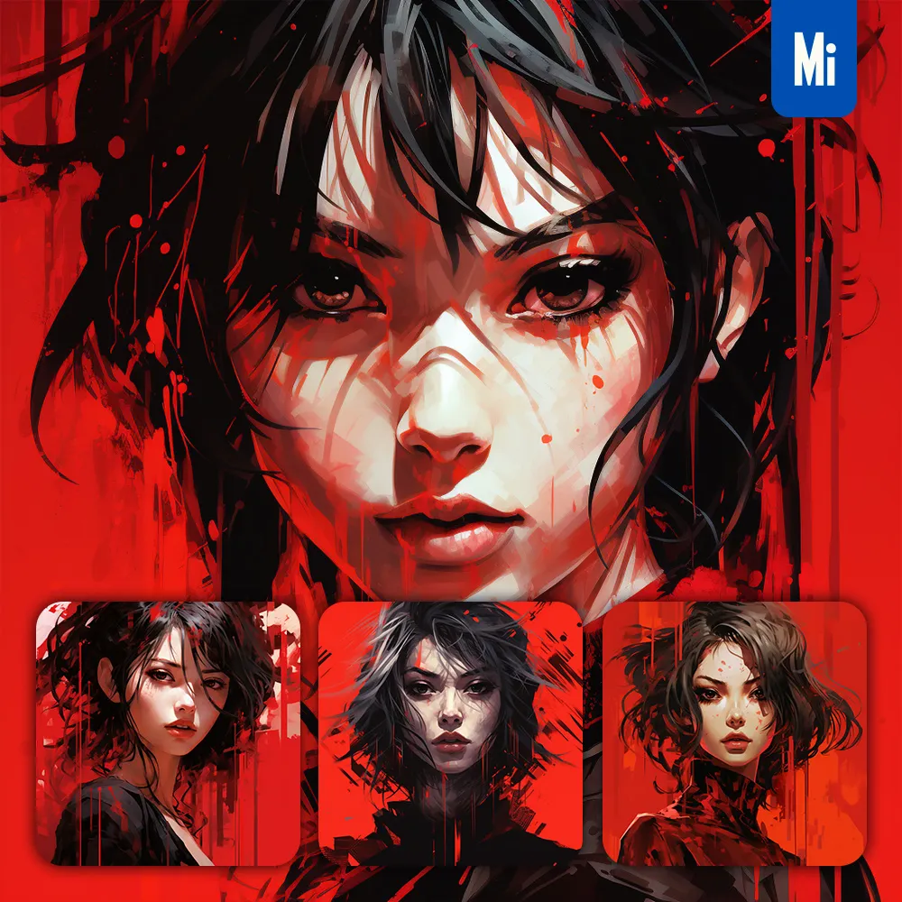 Midjourney Prompt Girl Oil Painting Head Face Avatar Red