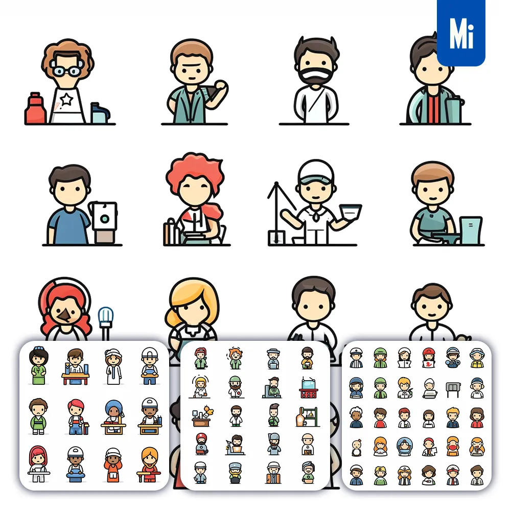Midjourney Prompt Occupation Profession Job Man Icon Set Cartoon Vector