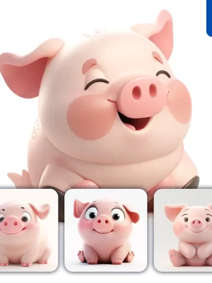 Midjourney Prompt Pig Popmart Blindbox 3d Cute Smile Cartoon C4d Toy